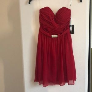 Red strapless dress
